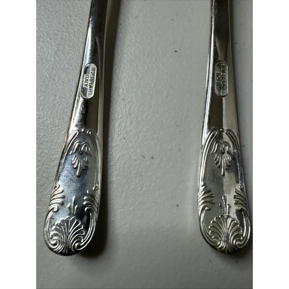 Vintage Silver Plated Salad Serving Spoon & Fork‎ Set from ITALY - 2-Piece Set